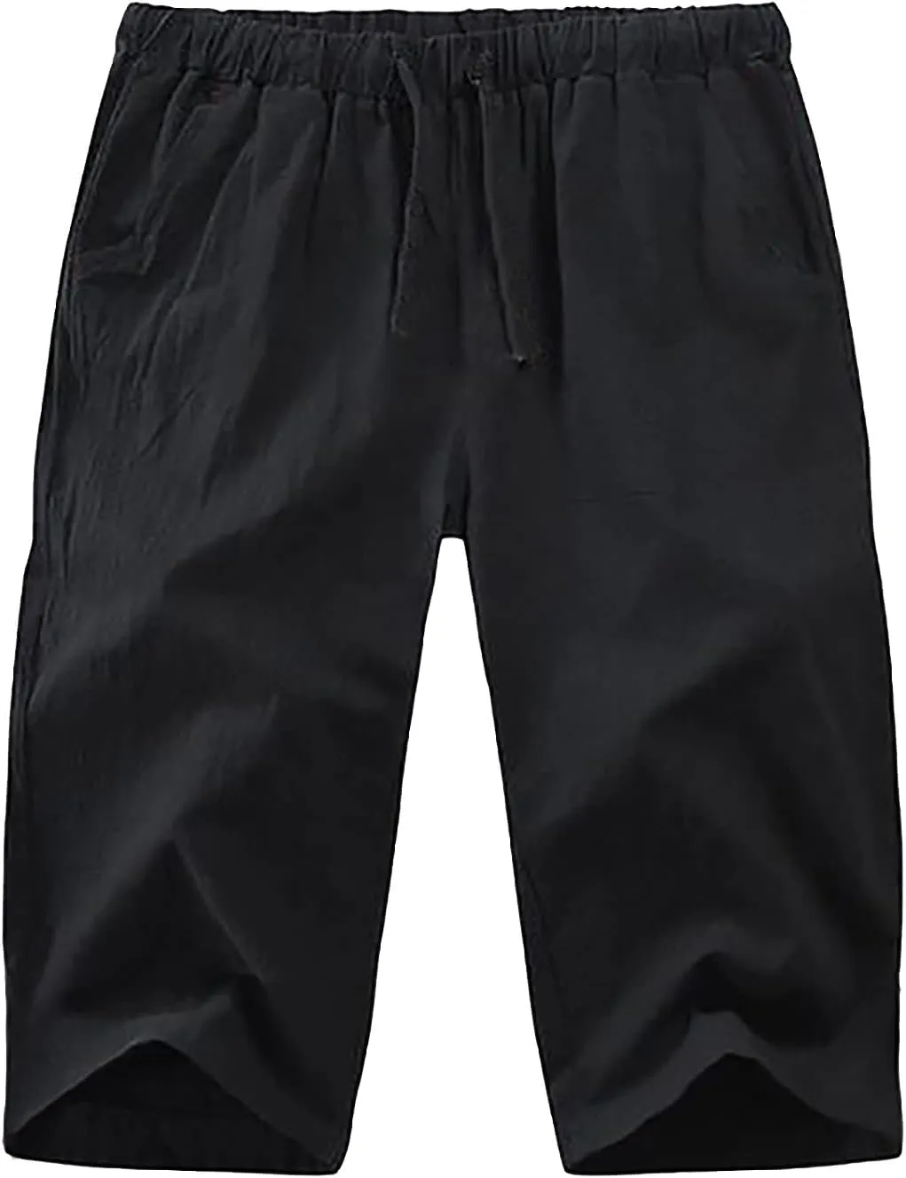 ZYXTIM Men 3/4 Linen Cotton Capri Pants Elastic Waist Casual Loose Baggy Harem Trousers 3/4 Length Summer Shorts Big&Tall